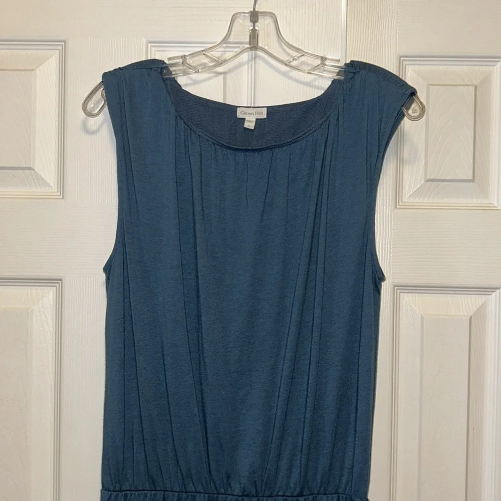 Garnet Hill Blouson Boatneck Dress Midnight Sky - Deep Teal Blue- Size Large - Picture 4 of 8